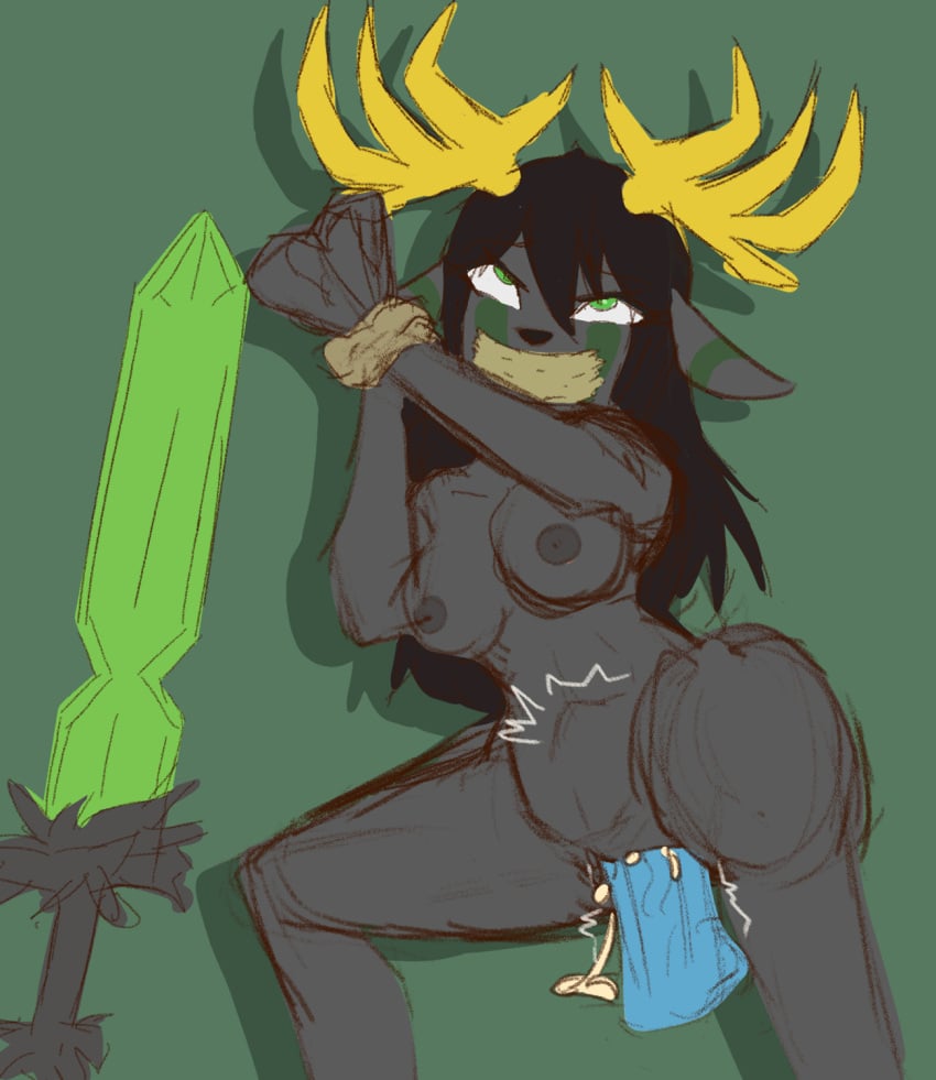 angry anthro antlers arms_tied bad_end blue_penis bodily_fluids bound breasts bulge cum cum_in_pussy cum_inside deer defeated dexious_emera duo female genital_fluids genitals hi_res horn looking_up male male/female mammal melee_weapon nude penetration penis rule_63 sex solo sprrigs- sword taped_mouth vaginal_penetration vaginal_penetration warrior weapon