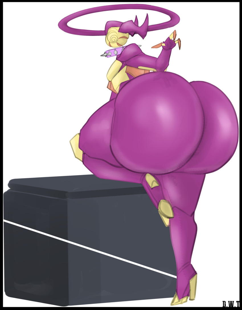 2021 ambiguous_gender artist_name ass ass_focus back_view big_ass bottom_heavy character_request commission cyclops dongwongtang fat_ass floating_head gigantic_ass horns huge_ass large_ass looking_back no_neck one_leg_bent original original_character purple_body rear_view solo solo_focus spiked_collar thick_thighs white_background wide_hips