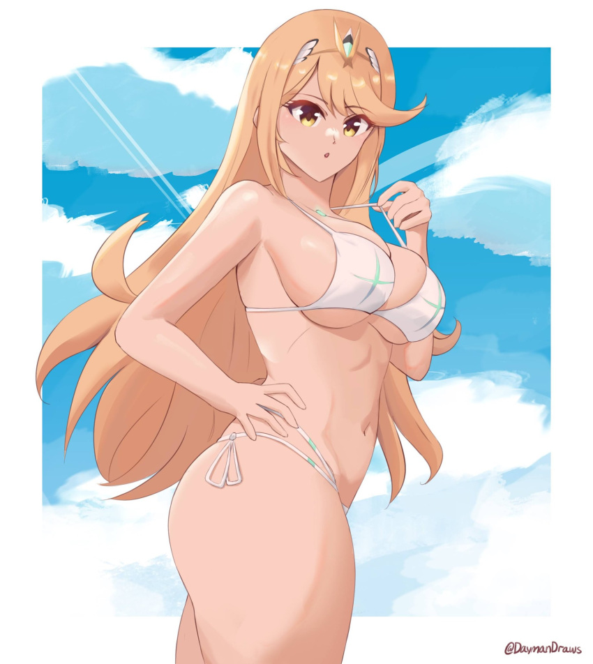 breasts core_crystal daymandraws female female_only mythra nintendo solo swimsuit xenoblade_(series) xenoblade_chronicles_2