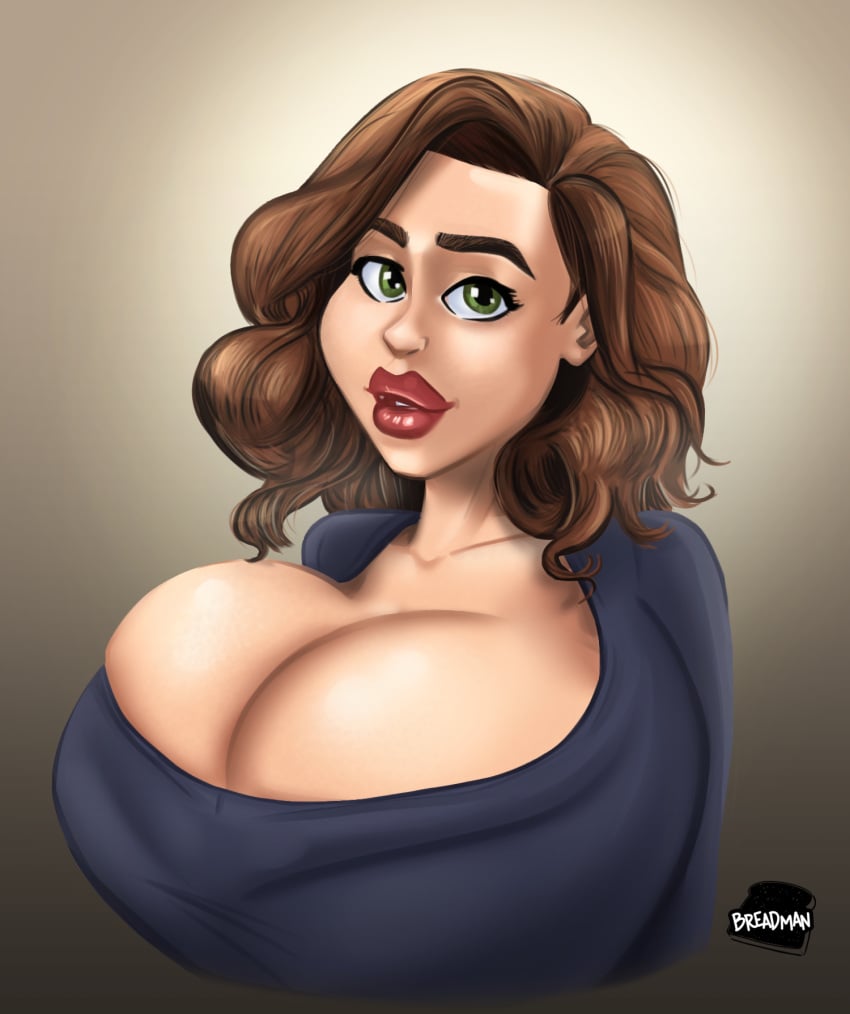 breadman_games breasts_bigger_than_head brown_hair demon_deals huge_breasts leslie_gates milf portrait