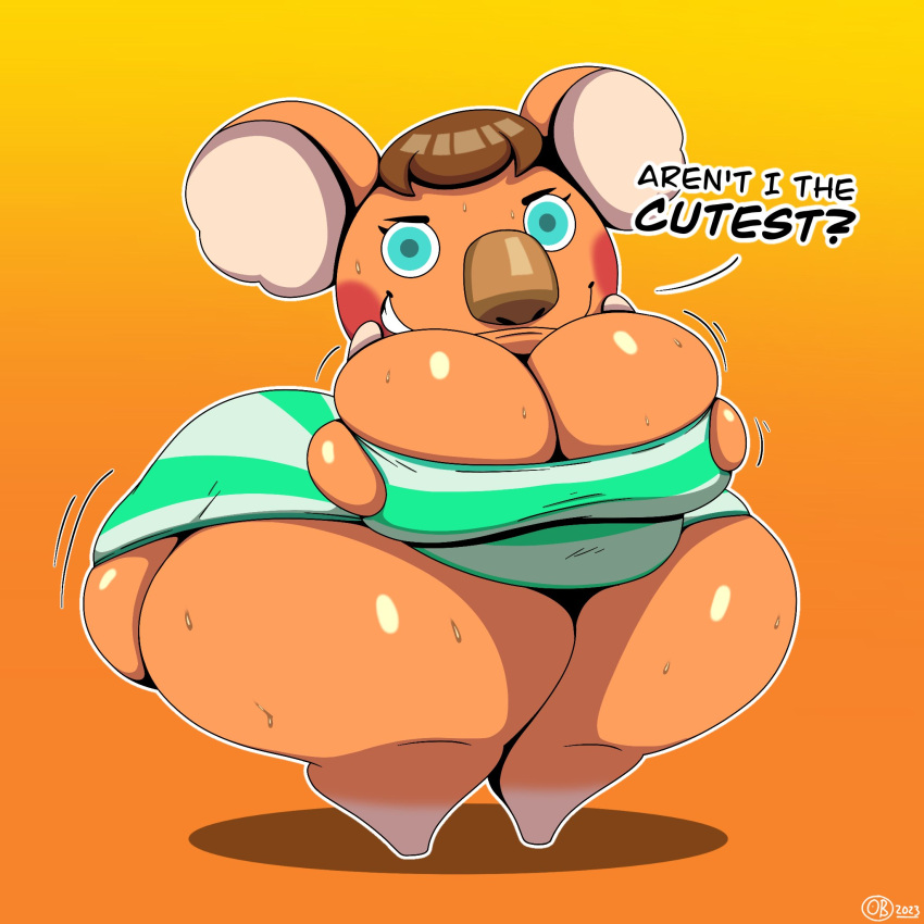 animal_crossing anthro big_belly big_breasts breathotter canberra_(animal_crossing) female nintendo thick_thighs