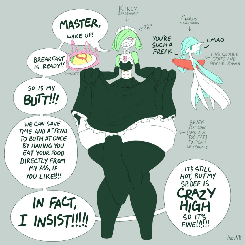 1boy androgynous ass ass_bigger_than_head big_ass big_butt big_penis bottom_heavy bubble_ass bubble_butt clothing cock_sleeve_(clothes) dialogue english_text femboy gardevoir generation_3_pokemon girly huge_ass huge_cock huge_penis huge_thighs humanoid hung_trap indynd kirly_(indynd) maid maid_apron maid_outfit maid_uniform male mostly_clothed nintendo penis pokémon_(species) pokemon pokemon_(species) shiny_pokemon smile smiling solo solo_focus solo_male tall tall_male text thick_thighs thighhighs