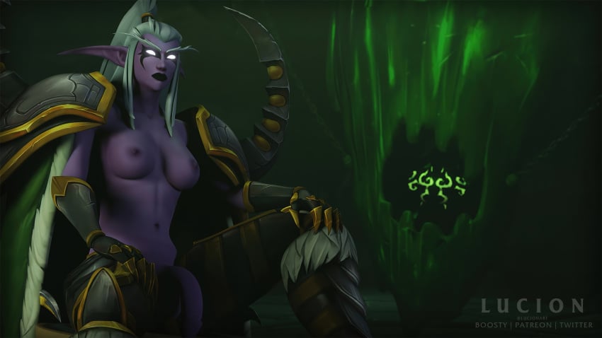 1futa 3d 3d_(artwork) blizzard_entertainment boots breasts cape futa_only futanari illidan_stormrage lucionart maiev_shadowsong nipples warcraft white_hair world_of_warcraft