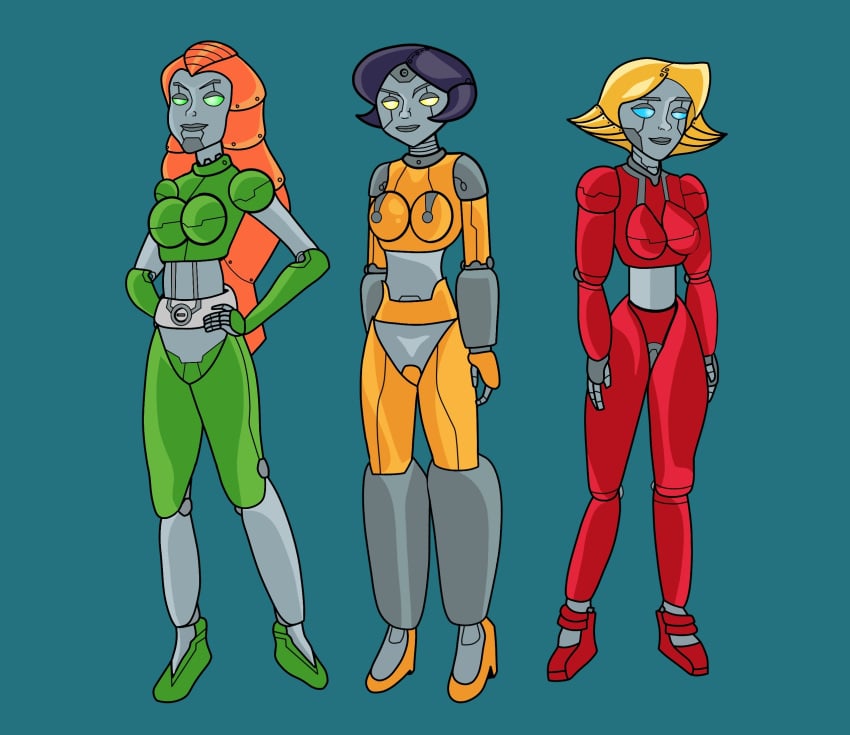 3girls alex_(totally_spies) bell_haircut clover_(totally_spies) female identity_death ihmakk implied_transformation large_ass large_breasts mechanical midriff multiple_girls post_transformation robot_girl robot_humanoid robotization robots sam_(totally_spies) tech_control thick_thighs totally_spies transformation upwing_bell wide_hips