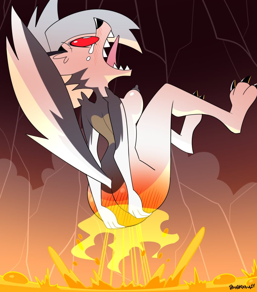 2022 ass breasts burning commission dangerking11 digital_drawing_(artwork) fire flame funny helluva_boss lava loona_(helluva_boss) wolf