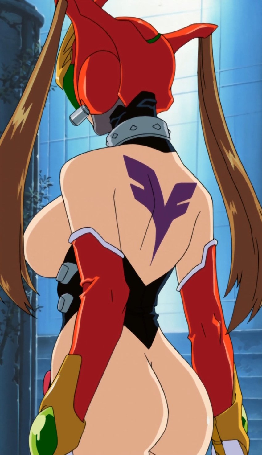 1girls angel_blade angel_blade_(character) ass breasts brown_hair hips large_ass large_breasts moena_shinguuji revealing_clothes screencap screenshot sideboob tattoo thighs