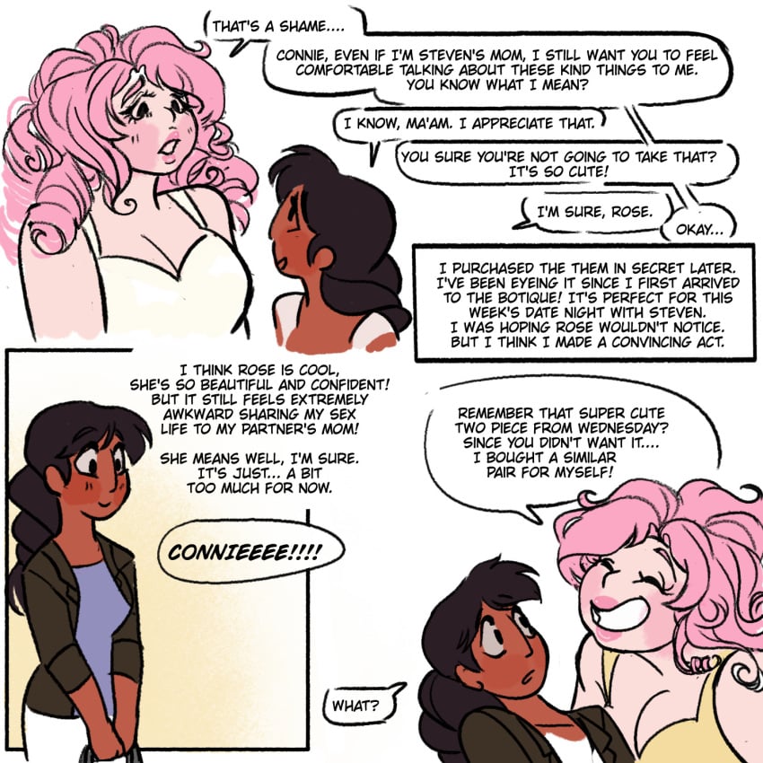 alternate_universe chubby_female comic comic_page connie_maheswaran curvy_female dark-skinned_female indian_female pink_hair rose_quartz_(steven_universe) santan999 steven_universe