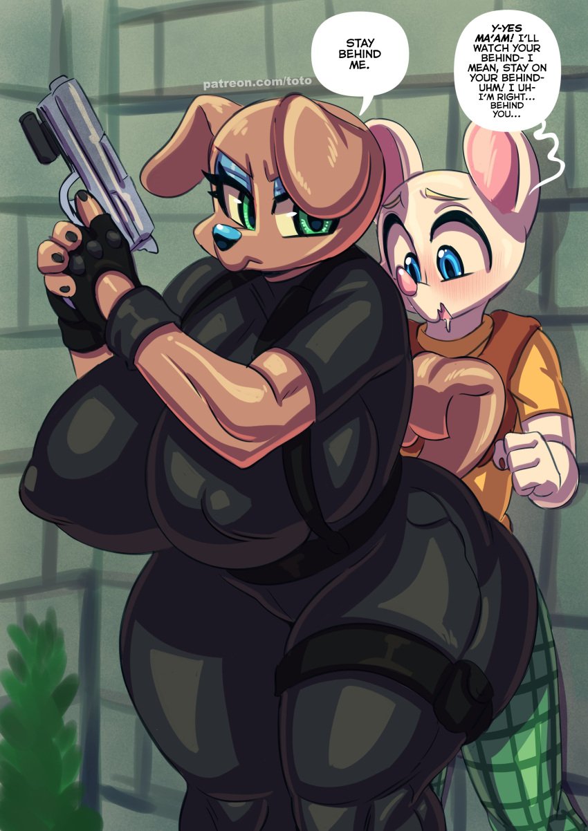 absurd_res anthro anthro_only ashley_graham big_ass big_breasts big_butt bottom_heavy breasts buttjob canid canine canis capcom clothed clothing dog dog_girl domestic_dog english_text fabianoferreira female furry furry_only genderswap_(ftm) genderswap_(mtf) gun hi_res holding_gun holding_object holding_weapon huge_ass huge_breasts huge_butt larger_female leon_scott_kennedy male male/female mammal mouse mouse_boy moushley nipple_outline oblivious ranged_weapon resident_evil resident_evil_4 resident_evil_4_remake rule_63 smaller_male text thick_thighs toto_draw unaware unaware_buttjob weapon