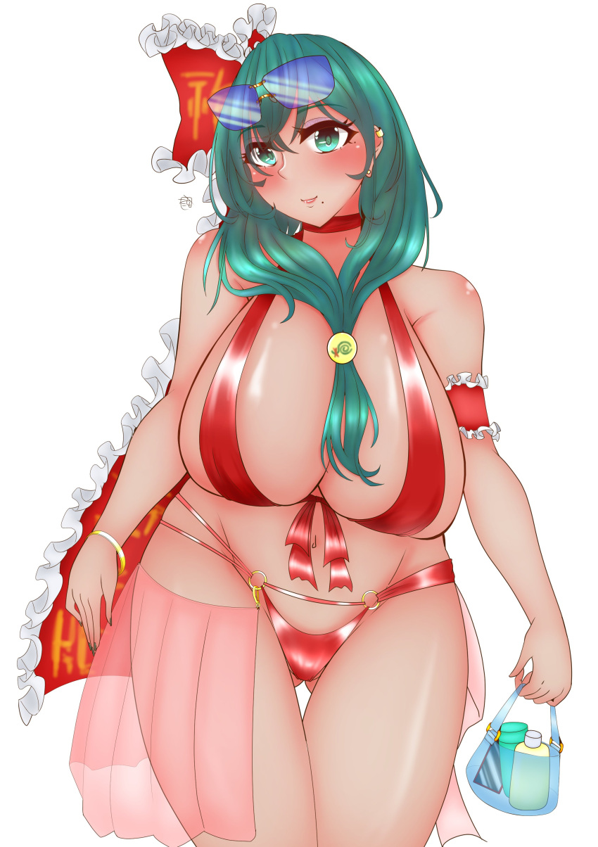 2ton89hina bikini female huge_ass huge_breasts kagiyama_hina tan thick_thighs touhou wide_hips