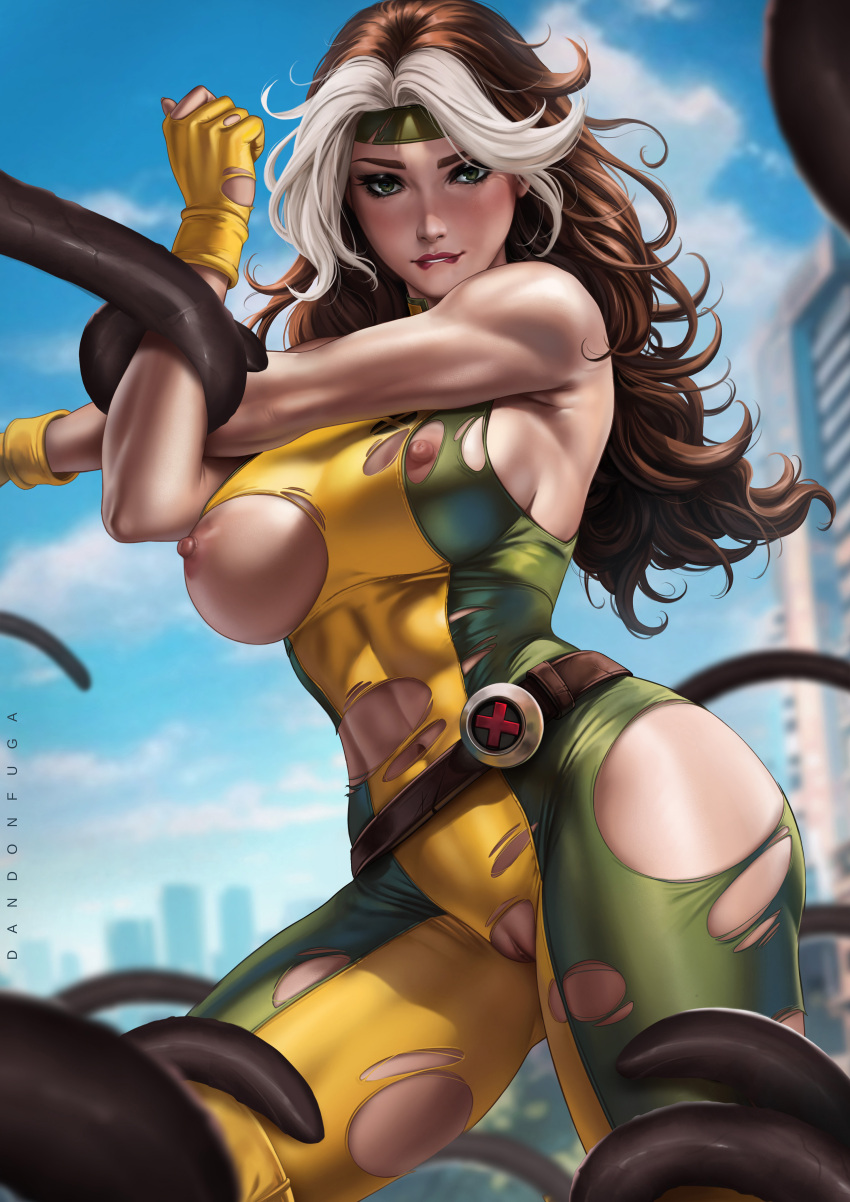 1girls abs absurd_res absurdres anna_marie areola areolae athletic athletic_female bare_arms bare_shoulders battle_damage big_breasts biting_lip bodysuit boots breasts brown_hair brown_tentacles busty child_bearing_hips city_background clothed clothed_female clothing damaged damaged_clothes damaged_clothing dandon_fuga female female_focus female_only fit fit_female genitals green_bodysuit green_clothes green_clothing green_eyes green_headband hairless_pussy headband high_resolution highres hips human human_female interspecies large_breasts large_filesize light-skinned_female light_skin lipbite looking_at_viewer marvel marvel_comics muscular muscular_arms muscular_female mutant nipples outdoors outside pussy red_lips red_lipstick rogue_(x-men) shaved_pussy solo solo_female solo_focus stretching stretching_arms superheroine tentacle tentacle_grab tentacle_monster thick_thighs thigh_boots thighs thunder_thighs thunderthighs toned toned_arms toned_body toned_female torn_bodysuit torn_clothes torn_clothing torn_unitard two_tone_hair unitard vagina very_high_resolution white_hair x-men yellow_boots