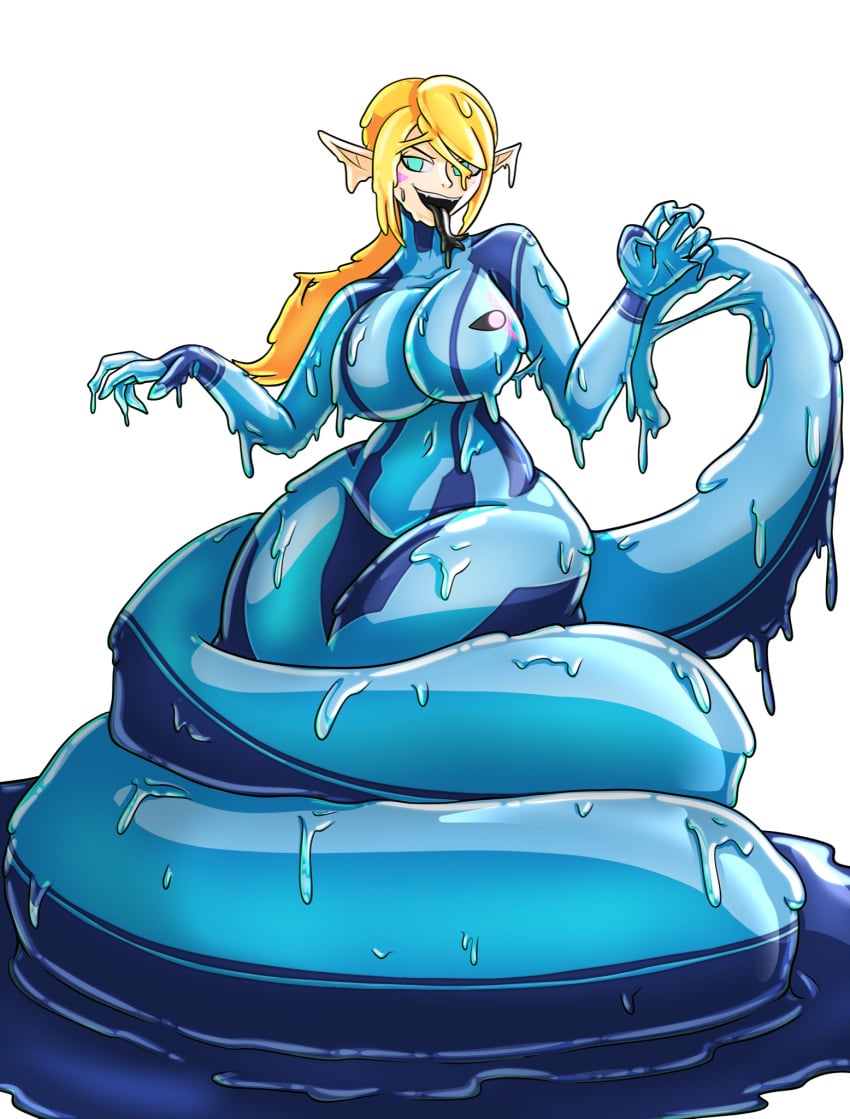 black_tongue body_modification breasts corruption female goo_girl goo_transformation huge_ass huge_breasts implied_transformation lamia long_tongue metroid naga navel post_transformation samus_aran slimycorrupter species_transformation thick_thighs transformation wide_hips