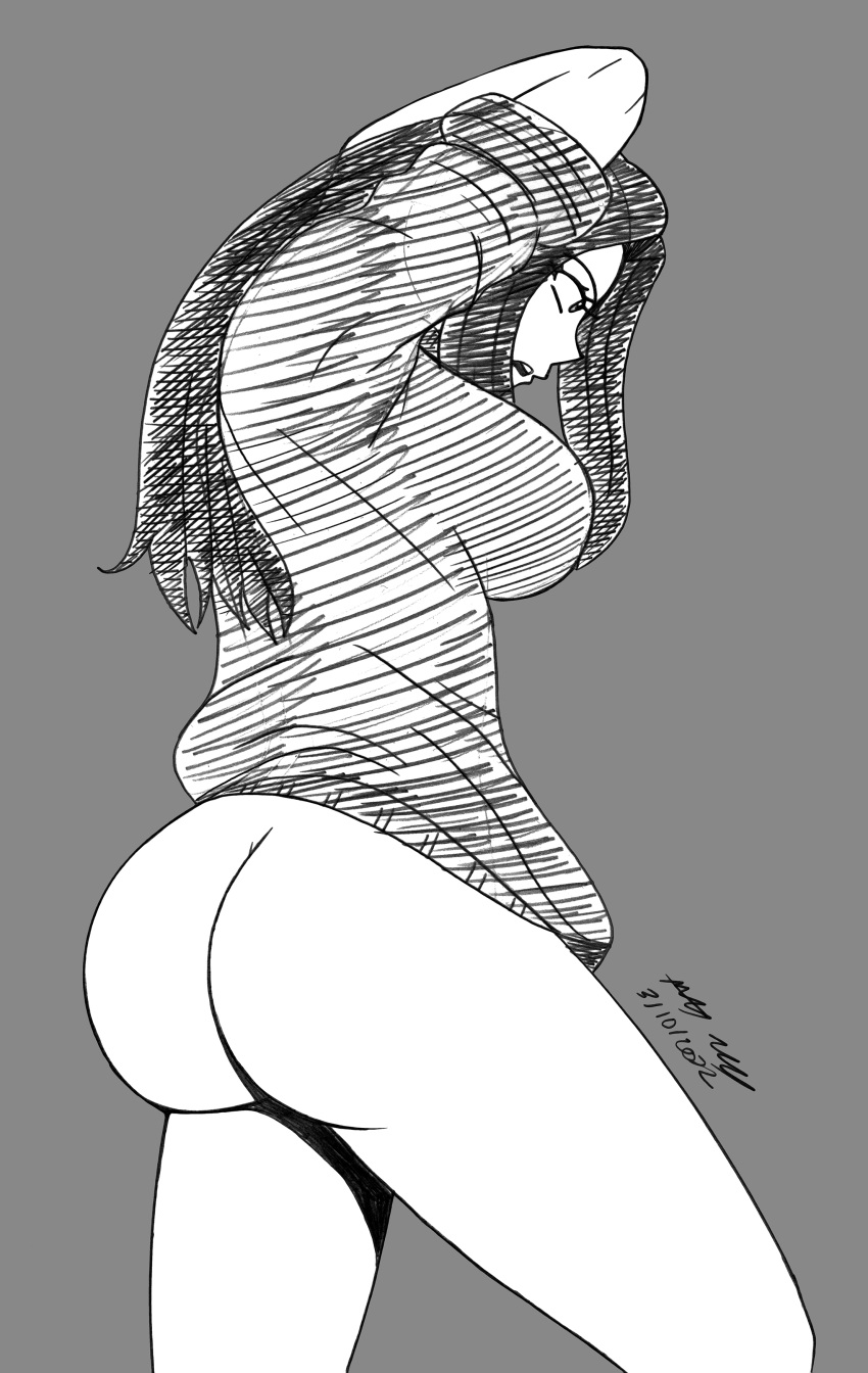 1girls ass big_ass big_breasts black_and_white bottomless elizabeth_amberstone female female_only long_hair long_sleeve_shirt muscular muscular_female original_character removing_shirt sketch solo_female speaking tagme walkingdeadmann