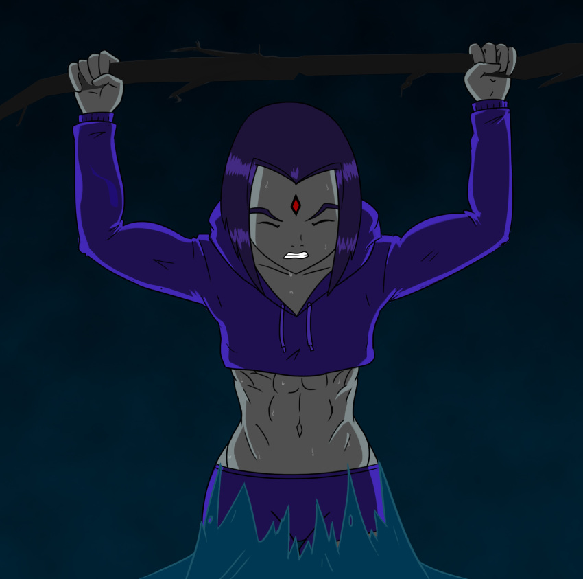 1girls abdomental abs athletic_female belly_button dc dc_comics female female_only fit_female fully_clothed muscular_arms muscular_female navel purple_hair purple_skin rachel_roth raven_(dc) sandspire six_pack solo solo_female sports_uniform teen_titans tomboy training