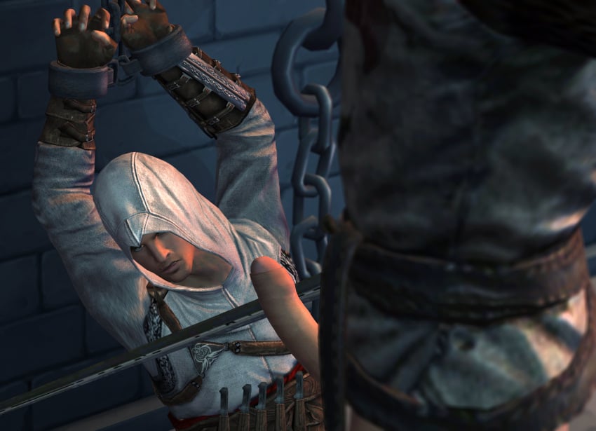 2boys altair_ibn_la-ahad assassin's_creed chained_wrists dungeon erect_penis gay templar