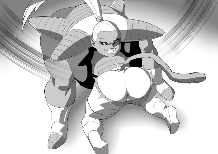 2girls alien ass big_ass big_breasts black_and_white bonyu breasts catfight dragon_ball dragon_ball_super dragon_ball_z dragon_ball_z:_kakarot female female_only fight fighting huge_ass huge_breasts large_ass large_breasts overweight ryona saiyan saiyan_armor scouter seripa short_hair size_difference tail thick thick_thighs thighhighs thighs tinted_eyewear tomboy vanbrand white_hair