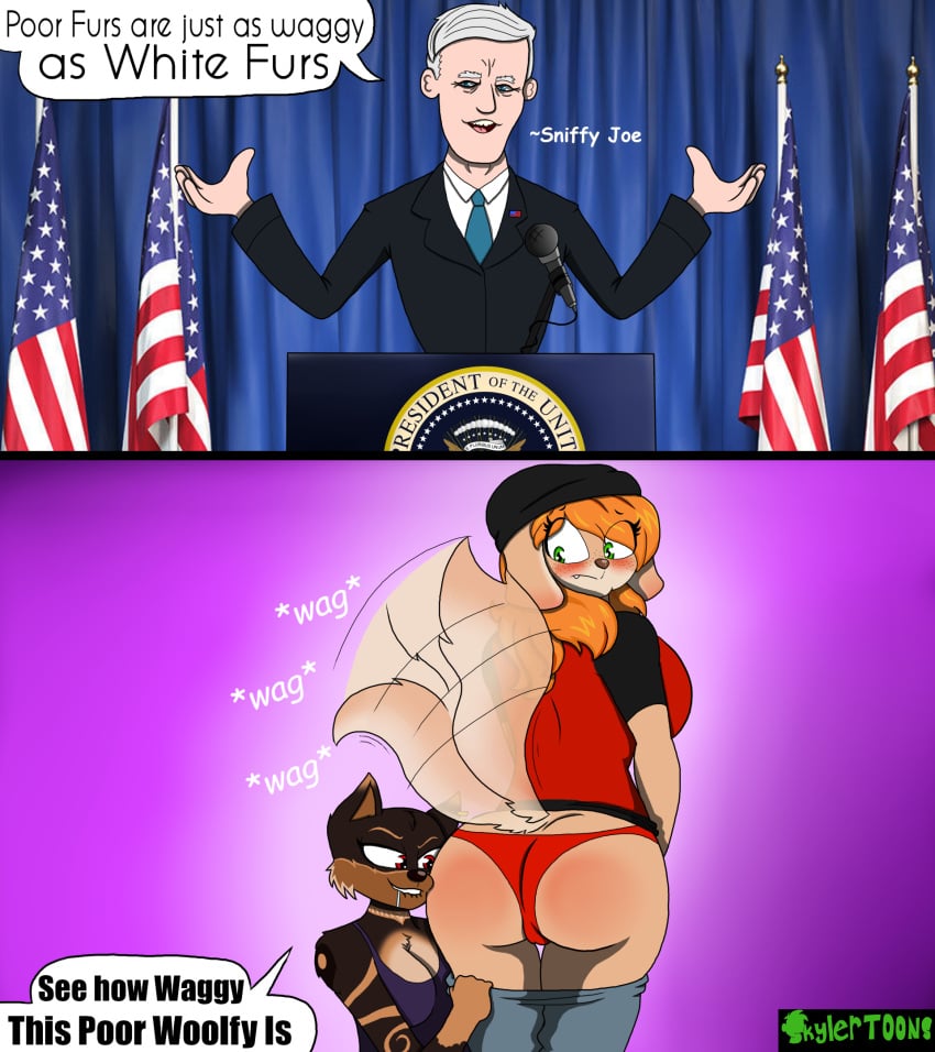 2girls ass butt_grab female female_only furry furry_ass furry_ears furry_female furry_tail joe_biden meme parody skylertoons woolfy woolfy_thebitch