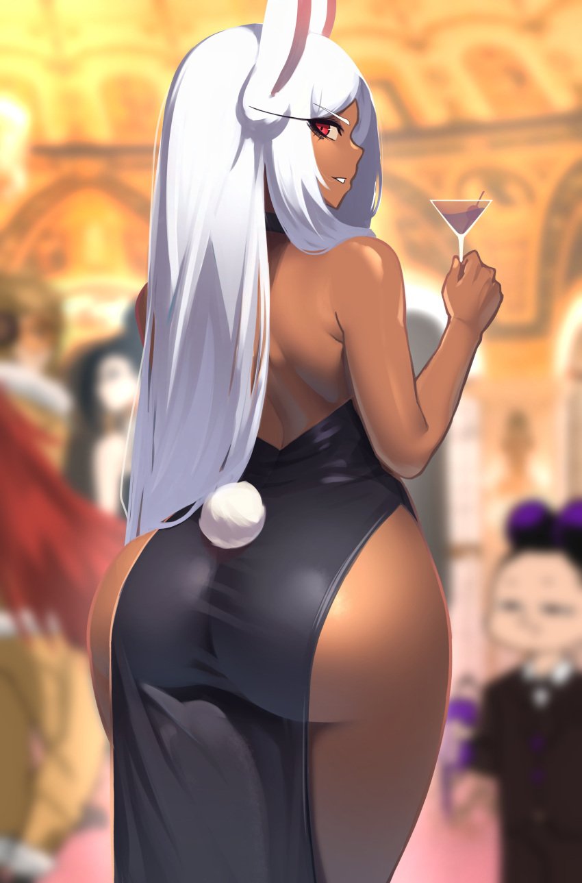 1girls ass boku_no_hero_academia breasts brown_skin dark-skinned_female dark_skin dat_ass dress female huge_ass keigo_takami large_breasts long_hair minoru_mineta miruko momo_yaoyorozu my_hero_academia niflheim_(artist) no_panties rabbit_ears rumi_usagiyama usagiyama_rumi white_hair