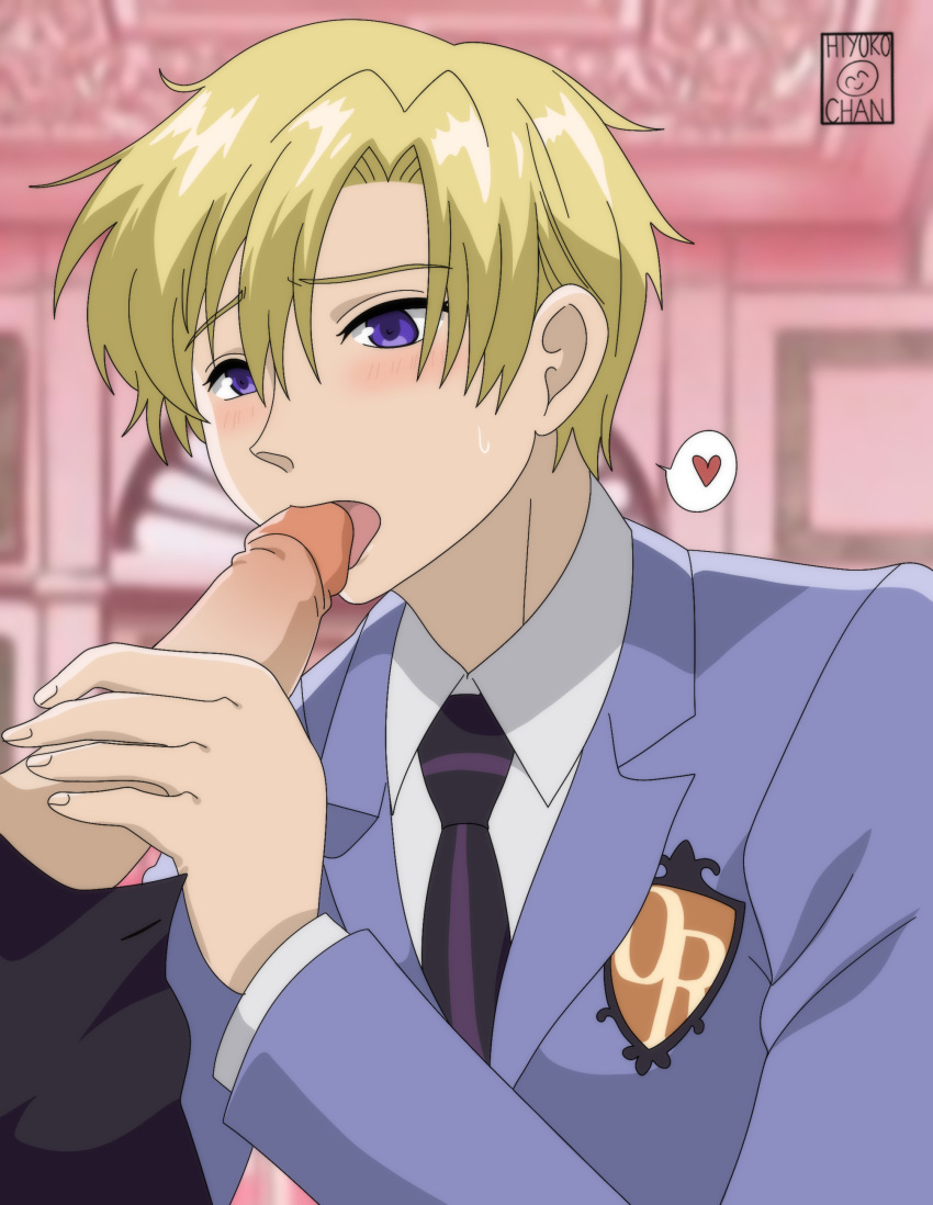 bishonen blonde_hair blowjob gay ouran_high_school_host_club school_uniform tamaki_suou violet_eyes yaoi