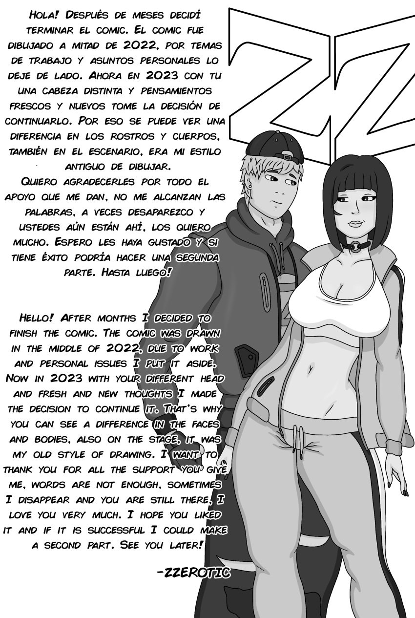 1boy 1boy1girl 1girls 2022 2023 artist_logo artist_name asian asian_female big_breasts black_and_white breast_grab breasts clothed clothing collar comic comic_page curvaceous curvy curvy_body curvy_female curvy_figure english english_text female female/male free_fire front_page garena gloves hat jacket kelly_(free_fire) looking_at_another male male/female manga manga_page maxim_(free_fire) shirt short_hair smile smiling smiling_at_another spanish spanish_text text voluptuous voluptuous_female zzerotic