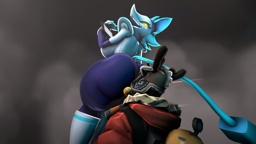 3d_(artwork) anthro ass big_breasts big_butt boots breasts cheeky_smile clothed clothed/nude clothing deltarune digital_media_(artwork) duo facesitting felid feline female footwear half_naked hi_res humanoid male male/female mammal nude pussy_eating pyro_(team_fortress_2) sitting_on_another source_filmmaker tail tasque_manager_(deltarune) team_fortress_2 technology undertale_(series) valve wide_hips wolfyxcharged00