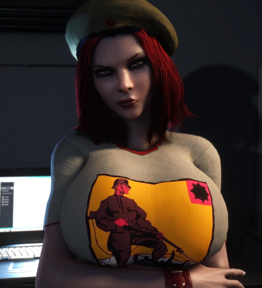 1girls 3d 3d_(artwork) alternate_breast_size arms_under_breasts beret brujah damsel_(vtmb) female female_only female_solo huge_breasts looking_at_viewer red_hair solo solo_female vaako vampire vampire_girl vampire_the_masquerade vampire_the_masquerade_bloodlines world_of_darkness