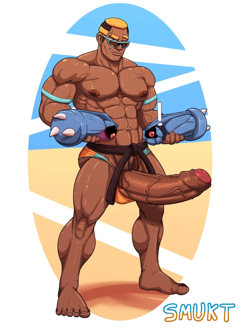 1boy abs barefoot beldum bicep_bracelet big_pecs boner dark-skinned_male erection gay huge_cock karate_belt large_penis looking_at_viewer looking_over_eyewear looking_over_glasses looking_over_sunglasses male male_nipples male_only marshal_(pokemon) muscular_arms muscular_calves muscular_male muscular_thighs pecs pokemon pokemon_bw pokemon_bw2 pubic_hair serratus serratus_anterior smirk smirking_at_viewer smukt solo speedo sunglasses tinted_eyewear two_tone_hair uncut veins veiny_arms veiny_penis