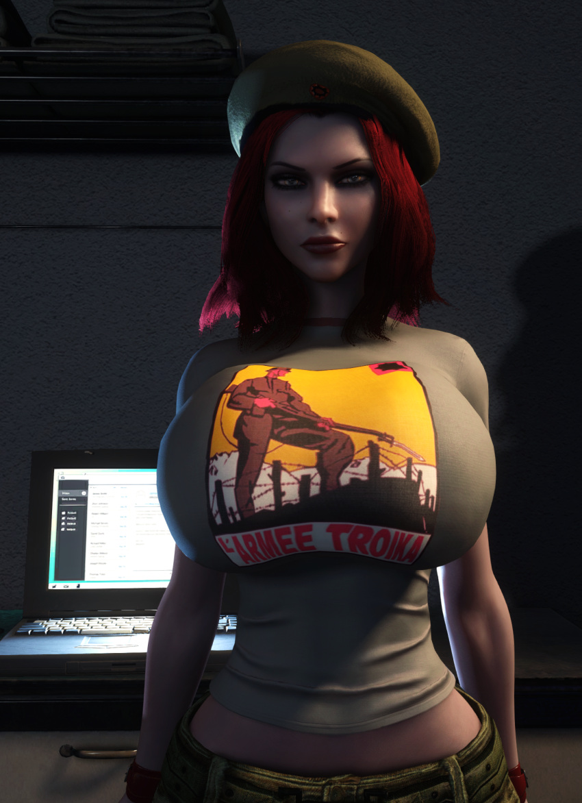 1girls 3d 3d_(artwork) alternate_breast_size beret brujah damsel_(vtmb) female female_only female_solo huge_breasts looking_at_viewer red_hair solo solo_female vaako vampire vampire_girl vampire_the_masquerade vampire_the_masquerade_bloodlines world_of_darkness