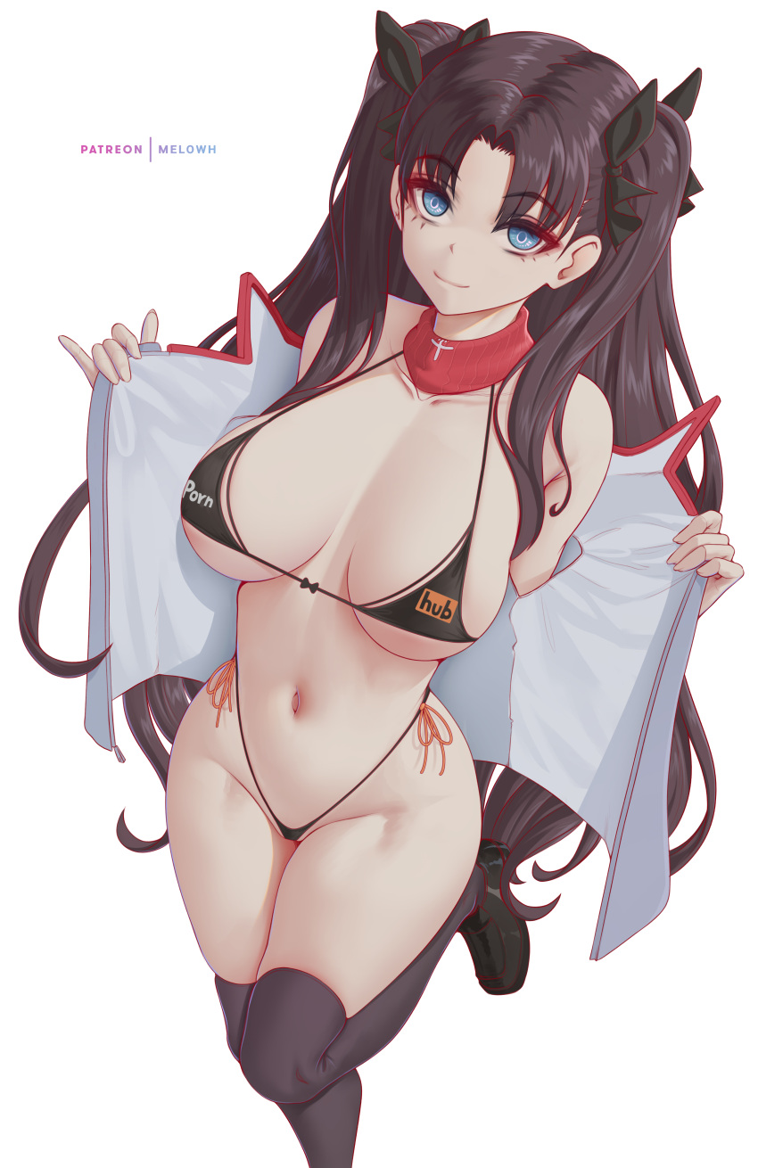 1girls absurd_res alternate_version_available artist_name black_hair fate_(series) female female_only huge_breasts human long_hair melowh pornhub solo text tohsaka_rin twintails voluptuous voluptuous_female