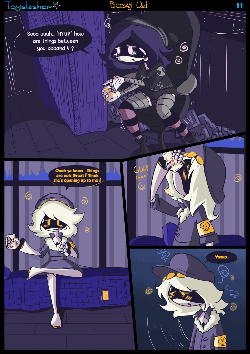 boozy_uzi comic comic_page english_text glitch_productions murder_drones n_(murder_drones) newgrounds page_11 panels robot robot_boy robot_girl sfw toyslasher twitter uzi_(murder_drones)