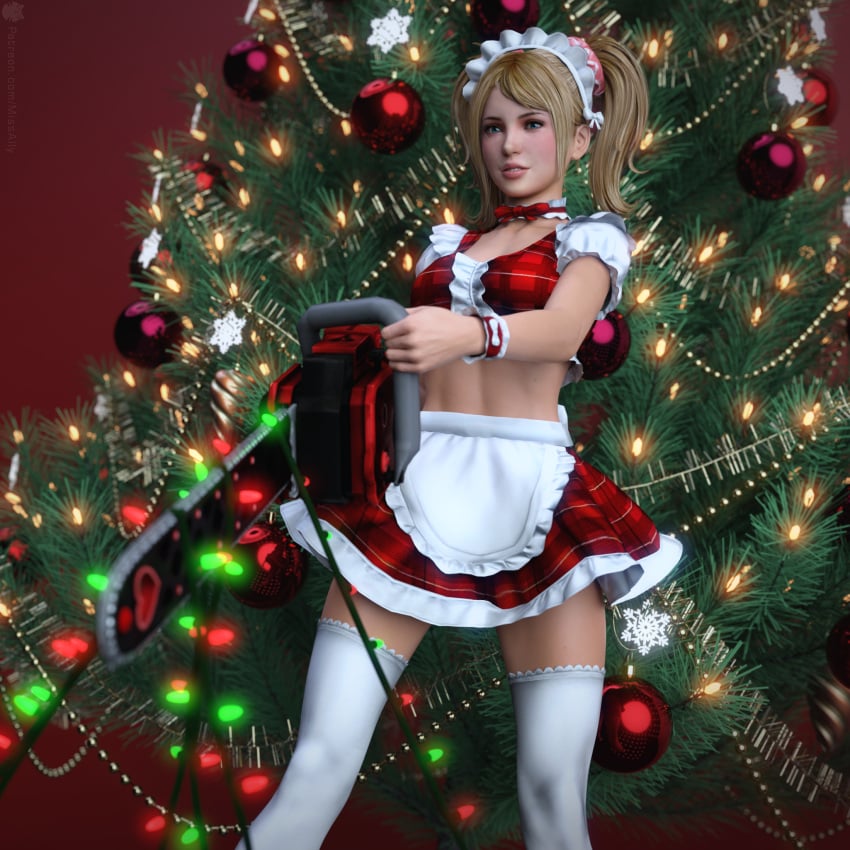 3d blonde_hair blue_eyes juliet_starling lollipop_chainsaw sexy_maid teenager twintails