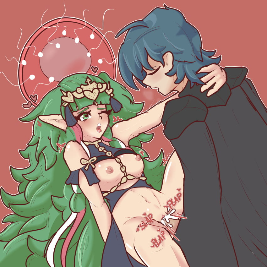 1boy 1girls after_kiss bbdouble breasts_out byleth_(fire_emblem) byleth_(fire_emblem)_(male) cum cum_in_pussy cum_inside female fire_emblem fire_emblem:_three_houses green_eyes green_hair heart-shaped_pupils impregnation kissing long_hair male moaning nintendo one_eye_closed ovum pointy_ears saliva saliva_string sex short_hair small_breasts sothis_(fire_emblem) sperm sperm_cell sperm_meets_ovum teal_hair tongue tongue_out twin_braids twintails vaginal_penetration very_long_hair