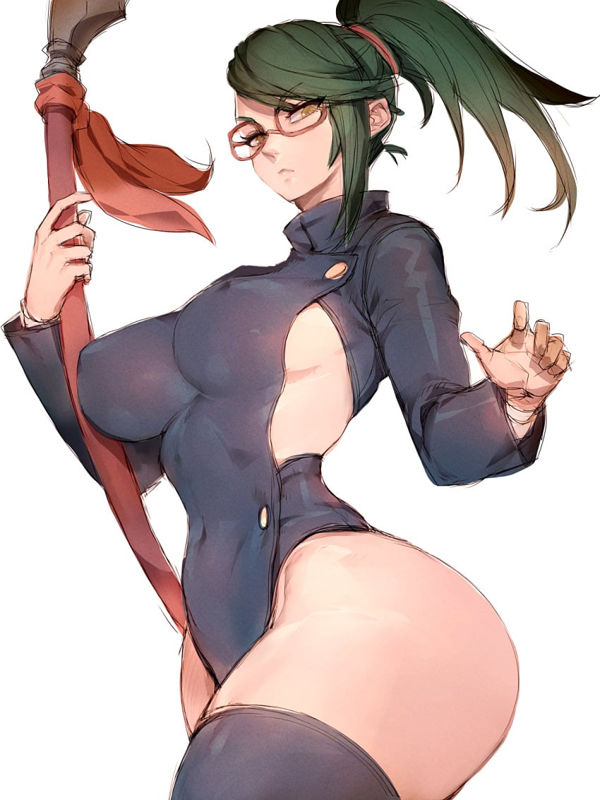 1girls ass belly belly_button big_ass big_breasts big_butt breasts brown_eyes busty butt child_bearing_hips fat_ass female female_only fumio_(rsqkr) glasses green_hair hips hourglass_figure huge_ass huge_breasts huge_butt jujutsu_kaisen jujutsu_kaisen_0 large_ass large_breasts light-skinned_female light_skin polearm shounen_jump thick thick_thighs thigh_highs thighhighs thighs thin thin_waist tied_hair tummy weapon wide_hips zenin_maki