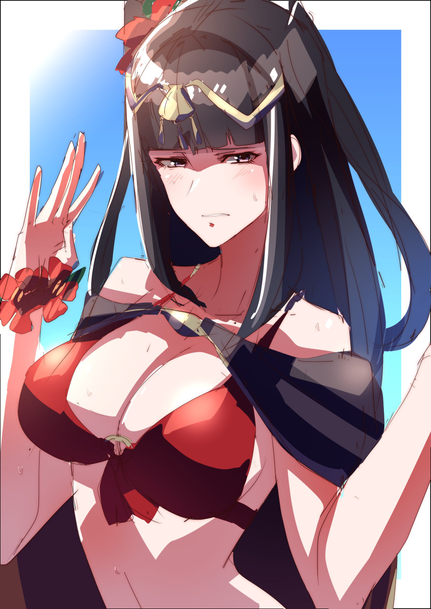 1girls alternate_costume bangs bikini black_hair breasts cleavage female female_only fire_emblem fire_emblem_awakening fire_emblem_heroes large_breasts long_hair nintendo official_alternate_costume pink_eyes red_bikini red_swimsuit solo swimsuit tharja_(fire_emblem) tharja_(summer)_(fire_emblem) to_(tototo_tk)