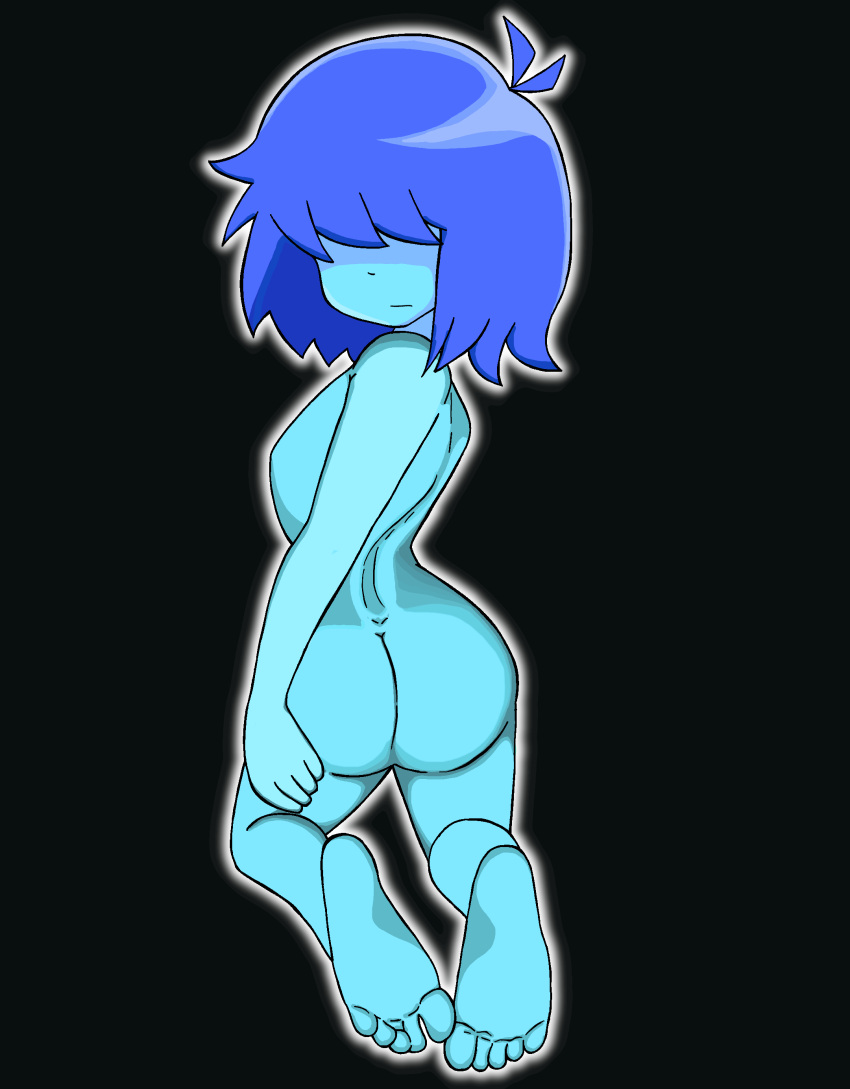 1girls 2020s 2022 alternate_version_available ass ass black_background blue_body blue_hair blue_skin breasts deltarune female female_human female_only gopindon hair_over_eyes human human_only kris_(dark_world_form) kris_(deltarune) kris_female_(deltarune) naked_female no_visible_nipples nude nude_female short_hair simple_background solo solo_female undertale_(series)