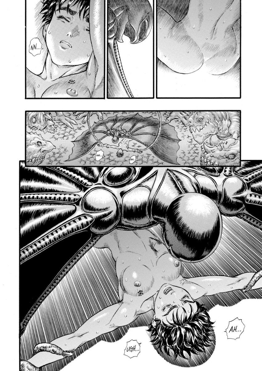 berserk black_hair breasts broken_rape_victim casca completely_nude devil dominant_male female_humiliation female_penetrated femto forced forced_to_watch griffith manga monochrome nude nude_female rape sex short_hair small_breasts tentacles vaginal_penetration