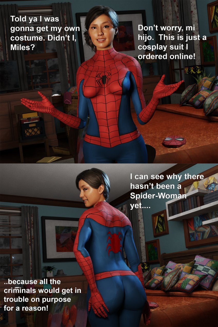 1girls 3d ass big_butt blender blender_taper bodysuit caption costume dark-skinned_female dark_skin female female_only human human_only latina latina_milf looking_at_viewer marvel mature mature_female milf puerto_rican rio_morales rio_morales_(playstation) skin_tight smiling smiling_at_viewer spider-man_(cosplay) spider-man_(series) text theblendertaper thick thick_ass wearing_costume xnalara xps