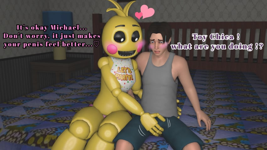 3d bed bedroom female female/male five_nights_at_freddy's five_nights_at_freddy's_2 five_nights_at_freddy's_4 foxy_bro handjob male michael_afton source_filmmaker text toy_chica_(fnaf) yuuki_momofox