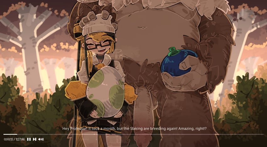 1girls 1pokemon 2024_pokemon_teraleak ace_trainer_miro ape balls bestiality big_cock big_penis black_hair blush clothed_female_nude_male documentary egg female feral flaccid_penis game_freak glasses hand_on_another's_head headpat holding_egg huge_cock implied_bestiality implied_impregnation implied_pokephilia implied_zoophilia large_penis larger_male male_pokemon/female_human miroslava_vasilyeva_(shuuko) nintendo outdoors penis pokemon pokemon_(species) pokemon_egg pokemorph pokephilia shuuko size_difference slaking smaller_female smile tagme teenage_girl teenager testicles video_camera yellow_hair young zoophilia