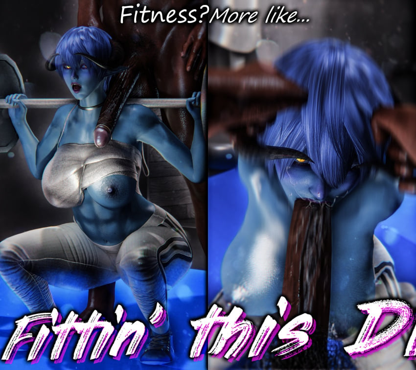 blue_skin daedric_pei_(skyrim) dark-skinned_male deepthroat demon_girl demon_horns exercise gym instant_loss_2koma oral penis_awe seirne sexybono skyrim succubus the_elder_scrolls