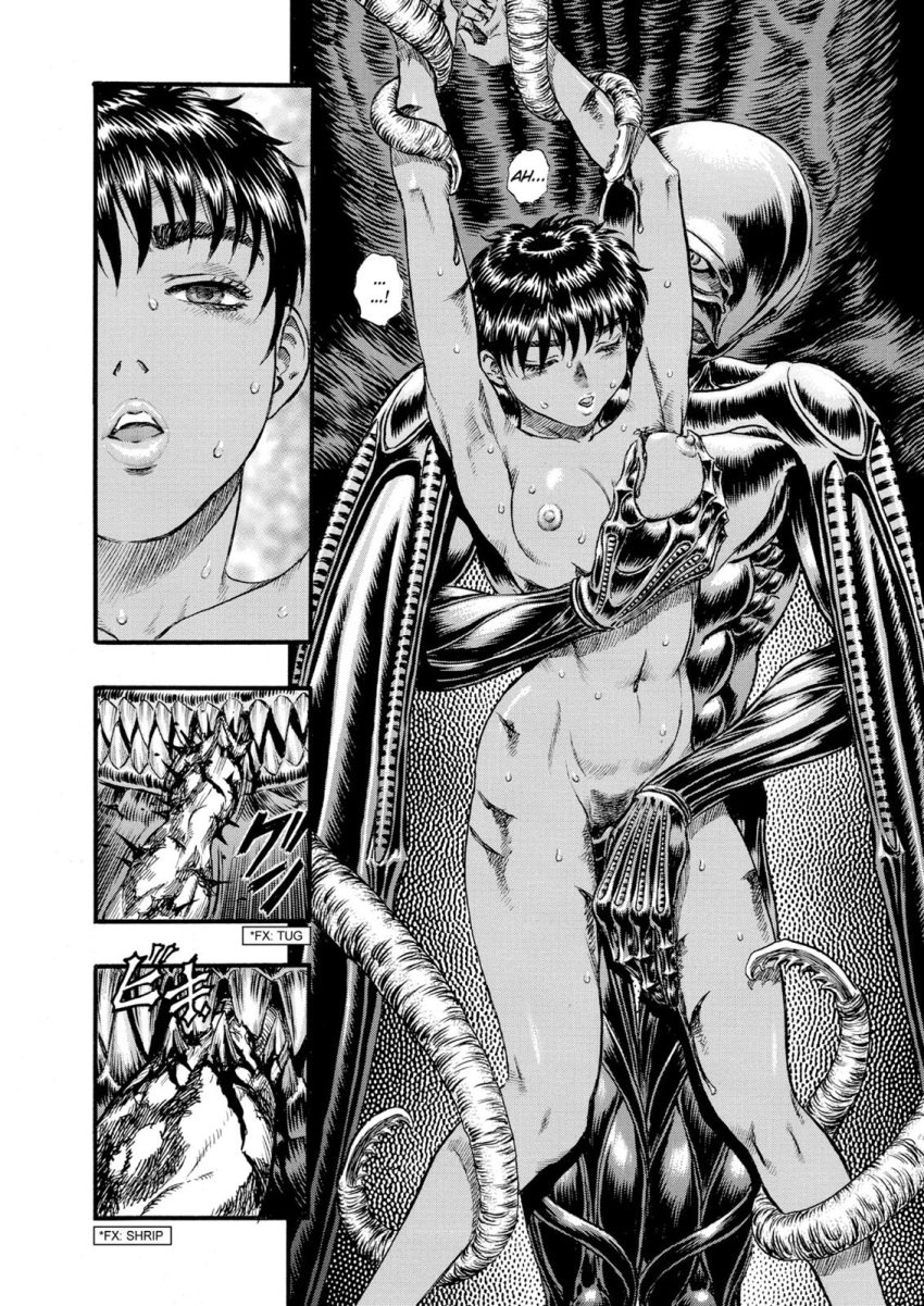 berserk breasts_grab casca comic devil dominant_male female_humiliation femto forced_to_watch griffith guts_(berserk) human manga monochrome nude nude_female rape succubus tentacles