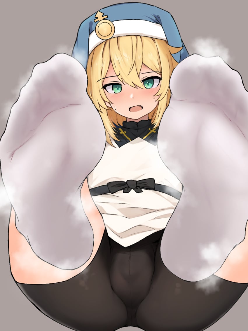 1boy androgyne_symbol androgynous ass balls bike_shorts blonde_hair blush bridget bulge bulge_through_clothing compression_shorts crossdressing embarrassed feet feet_fetish femboy feminine_male foot_fetish foot_focus girly green_eyes guilty_gear guilty_gear_strive light_skin looking_at_viewer male male_focus male_only no_shoes otoko_no_ko penis_bulge shorts socks soles solo solo_male spandex_shorts tarosu tarosu_(815588243) teenager thick_thighs thighs toes twink white_socks