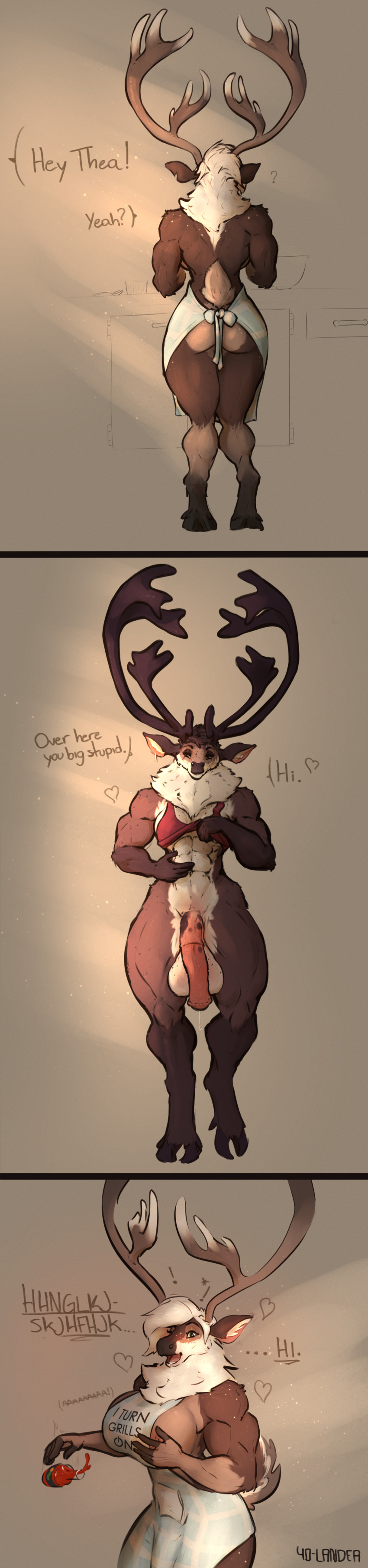 2futas animal_genitalia anthro antlers comic deer fur furry futa_only futanari horsecock precum precum_drip ven_(yo-lander) yo-lander