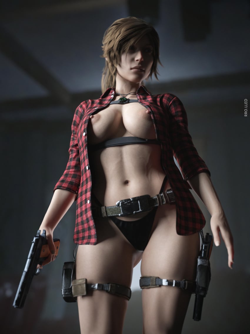 3d abs athletic athletic_female backpack bag belt brown_eyes brown_hair busty casual clothing colt_1911 dual_wielding female female_focus female_only firearm hourglass_figure human lara_croft lara_croft_(survivor) legwear long_hair m1911 muscle_tone navel necklace outerwear pale_skin pinup pinup_pose pistol ponytail rro.lled standing swimwear tagme thigh_holster tomb_raider tomb_raider_(survivor) toned toned_female veiny veiny_muscles weapon wide_hips