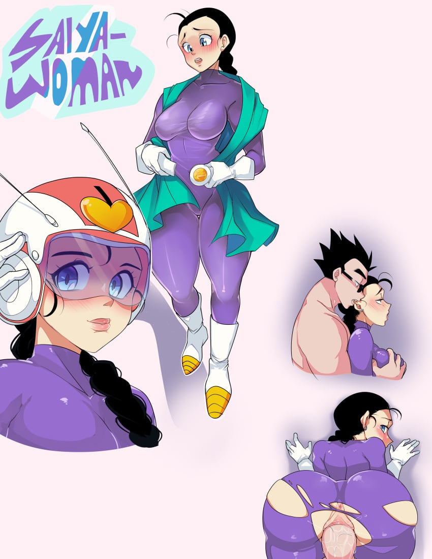 anus ass black_hair blue_eyes blush braid braided_ponytail breasts couple doggy_style dragon_ball dragon_ball_gt embarrassed glasses grabbing grabbing_another's_breast great_saiyaman_2 great_saiyawoman helmet hero_costume huge_ass husband_and_wife large_breasts large_penis lipstick looking_at_another looking_at_viewer looking_back makeup muscular muscular_male penis puffphox purple-tinted_eyewear pussy sex sex_from_behind son_gohan superhero tagme thick_thighs thighs tinted_eyewear torn_clothes vaginal_penetration videl visor