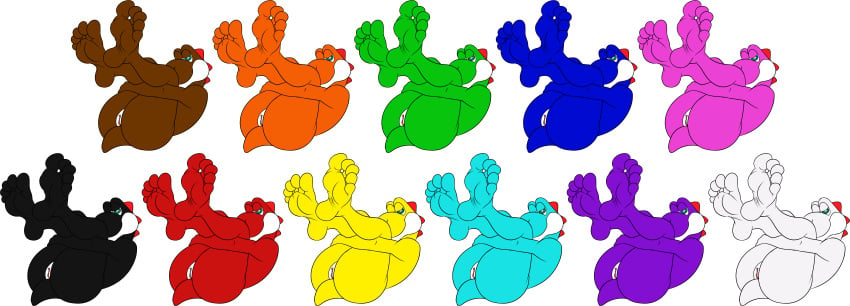 5_toes absurd_res andromorph anthro ass bcm13 bent_legs big_feet black_yoshi blue_yoshi brown_yoshi cuntboy cyan_yoshi darkshiner8 feet foot_focus genitals green_yoshi group hi_res humanoid humanoid_feet intersex mario_(series) nintendo orange_yoshi pink_yoshi plantigrade purple_yoshi pussy red_yoshi soles toes white_yoshi yellow_yoshi yoshi