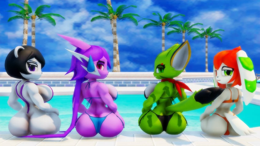 anthro aquatic_dragon canine carol_tea dragon feline freedom_planet freedom_planet_2 looking_back_at_viewer milla_basset neera_li panda sahanovazamat sash_lilac video_games wildcat