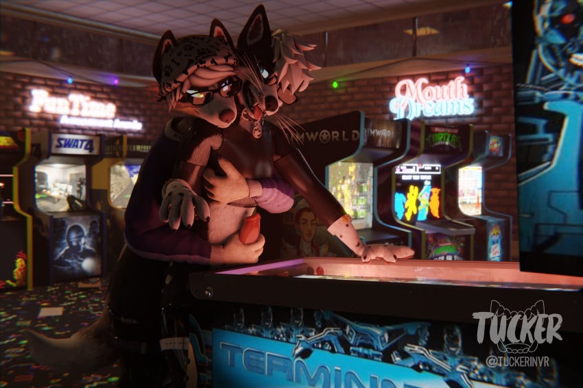 3d_(artwork) absurd_res ambiguous_penetration animal_genitalia animal_penis anthro arcade arcade_machine beanie black_body black_fur blender_(software) blender_cycles border_collie brown_body brown_fur canid canine canine_genitalia canine_penis canis clothing collie crop_top digital_media_(artwork) domestic_dog duo embrace eyewear fur genitals glasses handjob hat headgear headwear herding_dog heterochromia hi_res hug hugging_from_behind knot latex_legwear legwear male male/male mammal markings pastoral_dog penetration penile penis penis_grab pinball pinball_machine pink_penis rimworld romantic sex sheepdog shirt smug spots spotted_markings stockings team_fortress terminator_(franchise) tongue tongue_out topwear tuckerin3d white_body white_fur