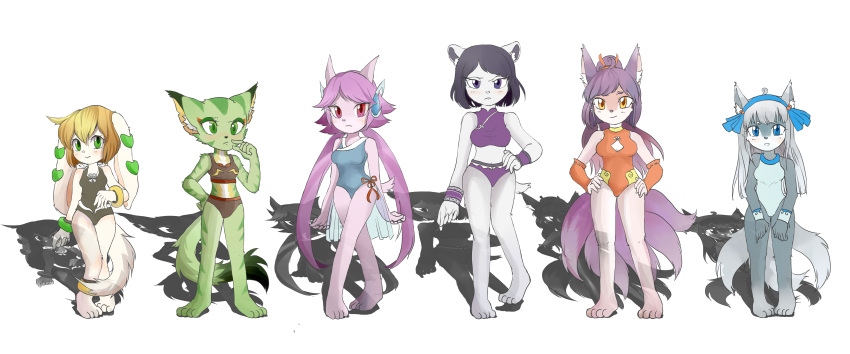 anthro aquatic_dragon blush canine carol_tea dragon feline fox freedom_planet freedom_planet_2 looking_at_viewer milla_basset neera_li nikoyosan oc panda sash_lilac swimsuit video_games wildcat