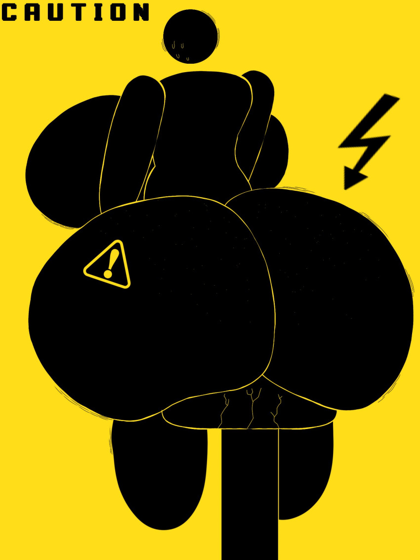 1girls 2023 arrow_(symbol) ass ass_focus big_ass big_breasts black_body breasts caution_sign dat_ass english_text faceless_female fat_ass female female_focus gigantic_ass huge_ass huge_breasts large_ass large_breasts pictogram rear_view side_view sitting sitting_on_stool solo solo_focus stool sweat sweatdrop sweating symbol_on_ass text videogamedunky voluptuous warning_sign_person wide_hips yellow_background