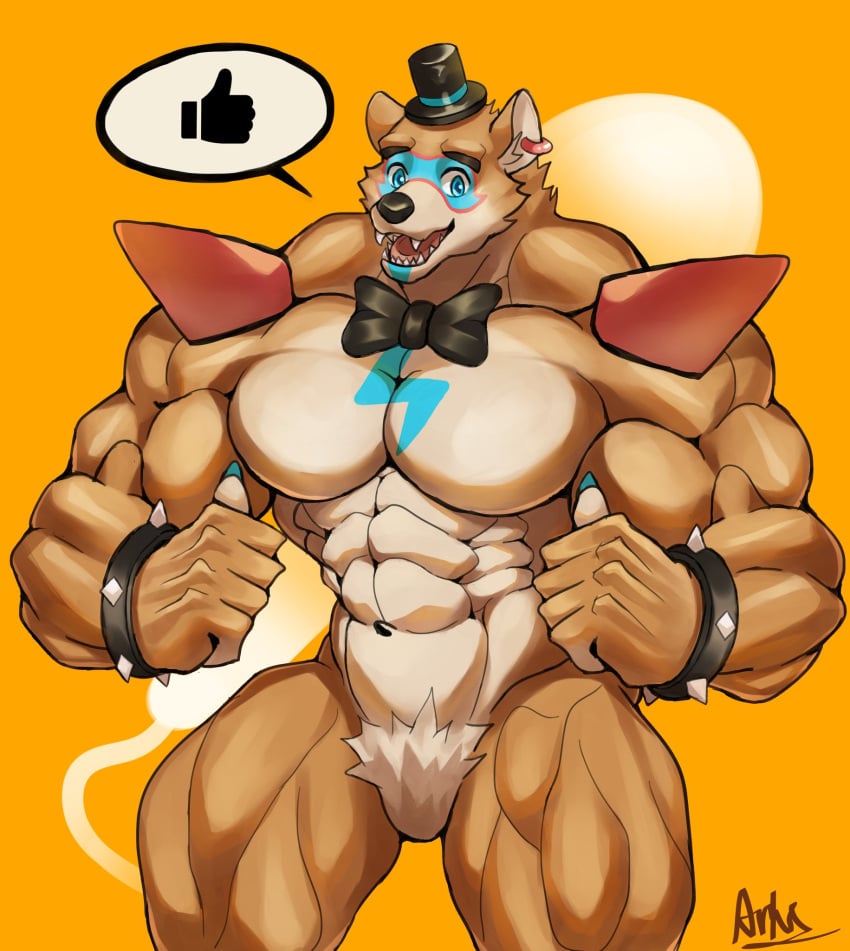 abs anthro_male ariswuffo bear five_nights_at_freddy's fnaf freddy_(fnaf) glamrock_freddy_(fnaf) male male_only muscles muscular muscular_anthro muscular_male pecs solo